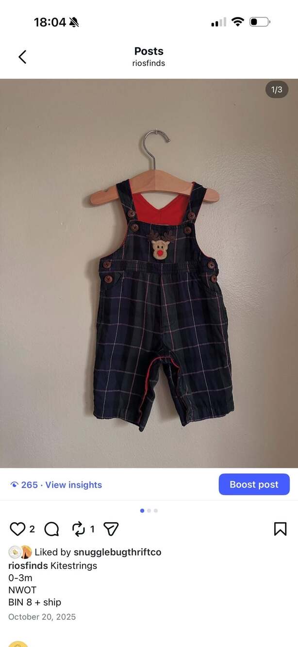 Kitestrings Reindeer Plaid Baby Overalls Size 0-3M